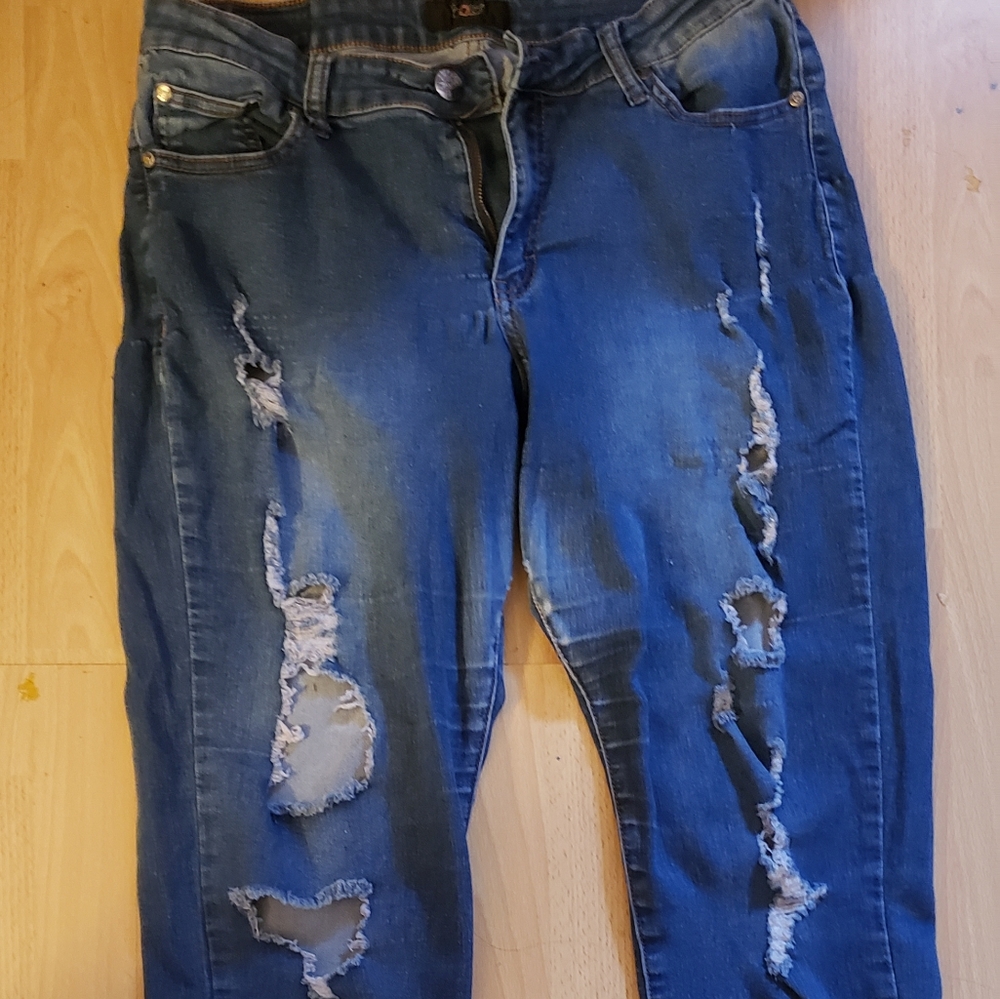 BQB Dark Blue Distressed Women Skinny Jeans